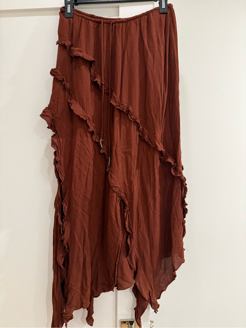 Free People Asymmetrical Ruffled Maxi Skirt - Rust